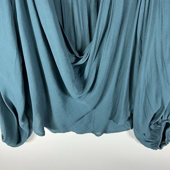 Free People Draped Cowl Neck Poet Blouse Top Silky Flowy Blue Boho Romantic XS - Picture 4 of 7